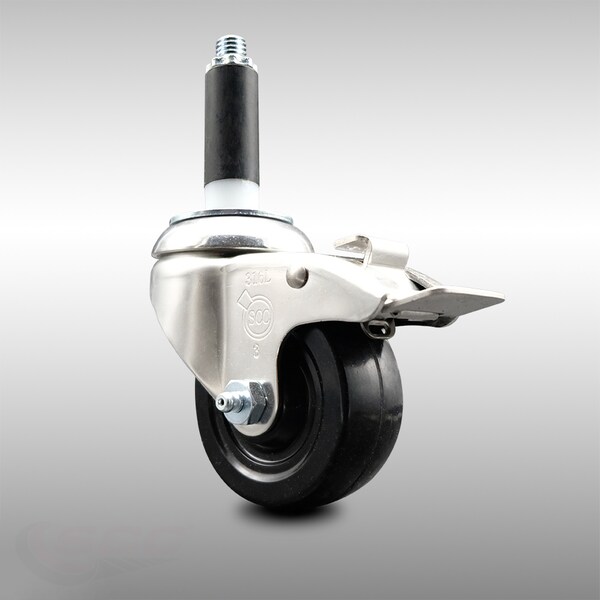 3 Inch 316SS Soft Rubber Swivel 3/4 Inch Expanding Stem Caster Lock Brake SCC